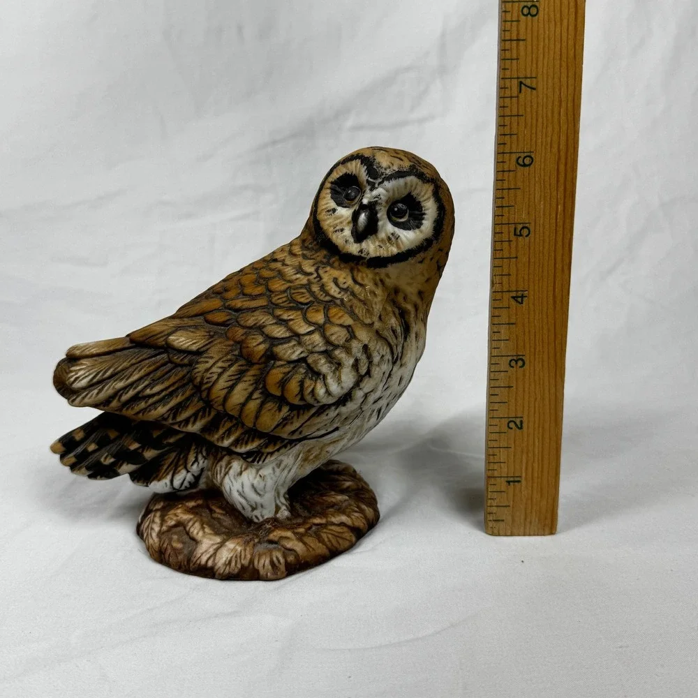 Vintage Ceramic Owl Figurine Hand Painted Realistic Bird Decor 6 Inch